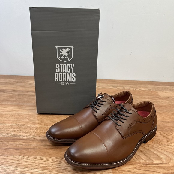 Stacy Adams Maddox Cap Toe Oxford Dress Shoes Mens Size 10 Chocolate Leather NEW